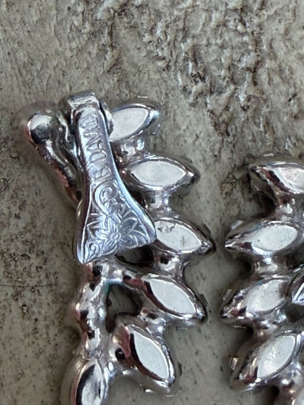 David Sigal Clip Earrings Silver Tone Red Marquise Clear Stones Signed Vintage - Picture 9 of 9